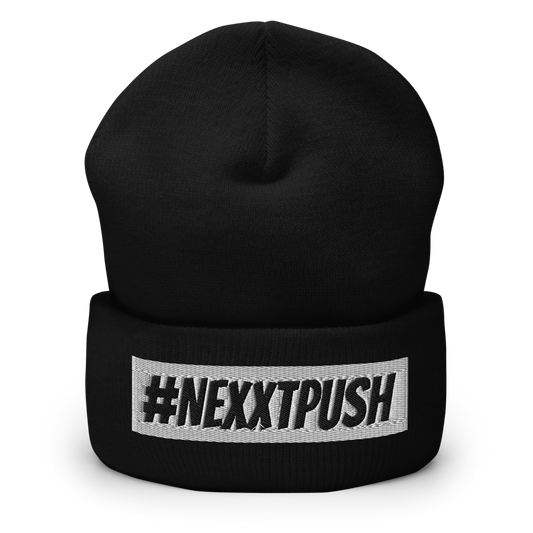 #Nexxtpush White Bar Cuffed Beanie