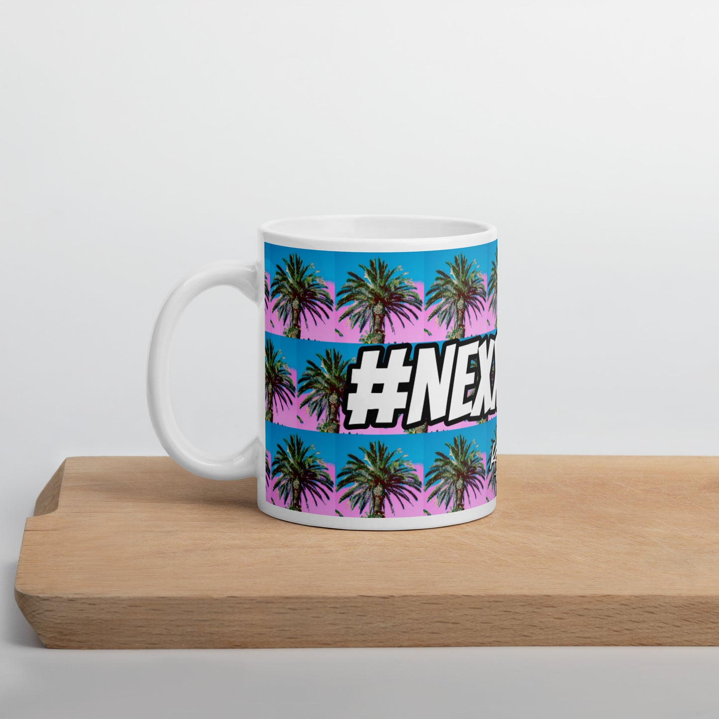 #Nexxtpush Cotton Candy Palm Tree White glossy mug