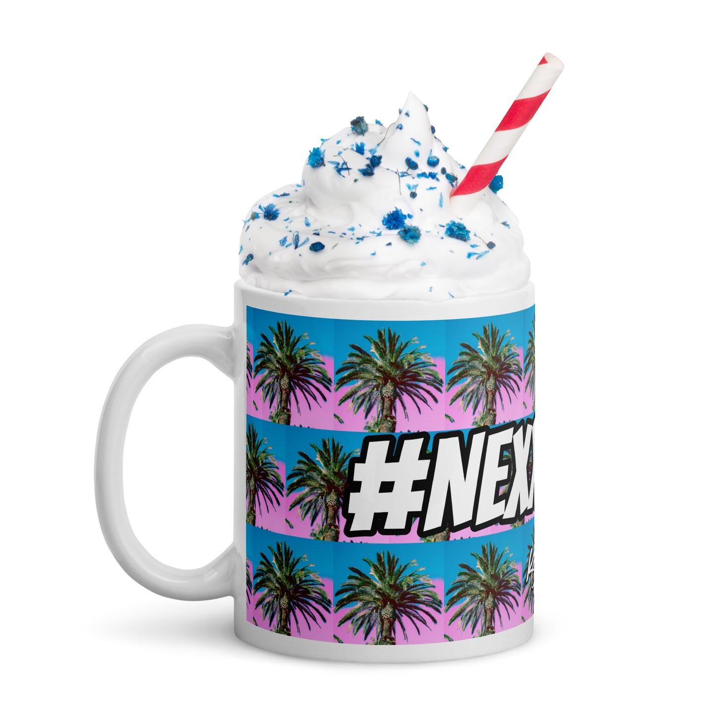 #Nexxtpush Cotton Candy Palm Tree White glossy mug