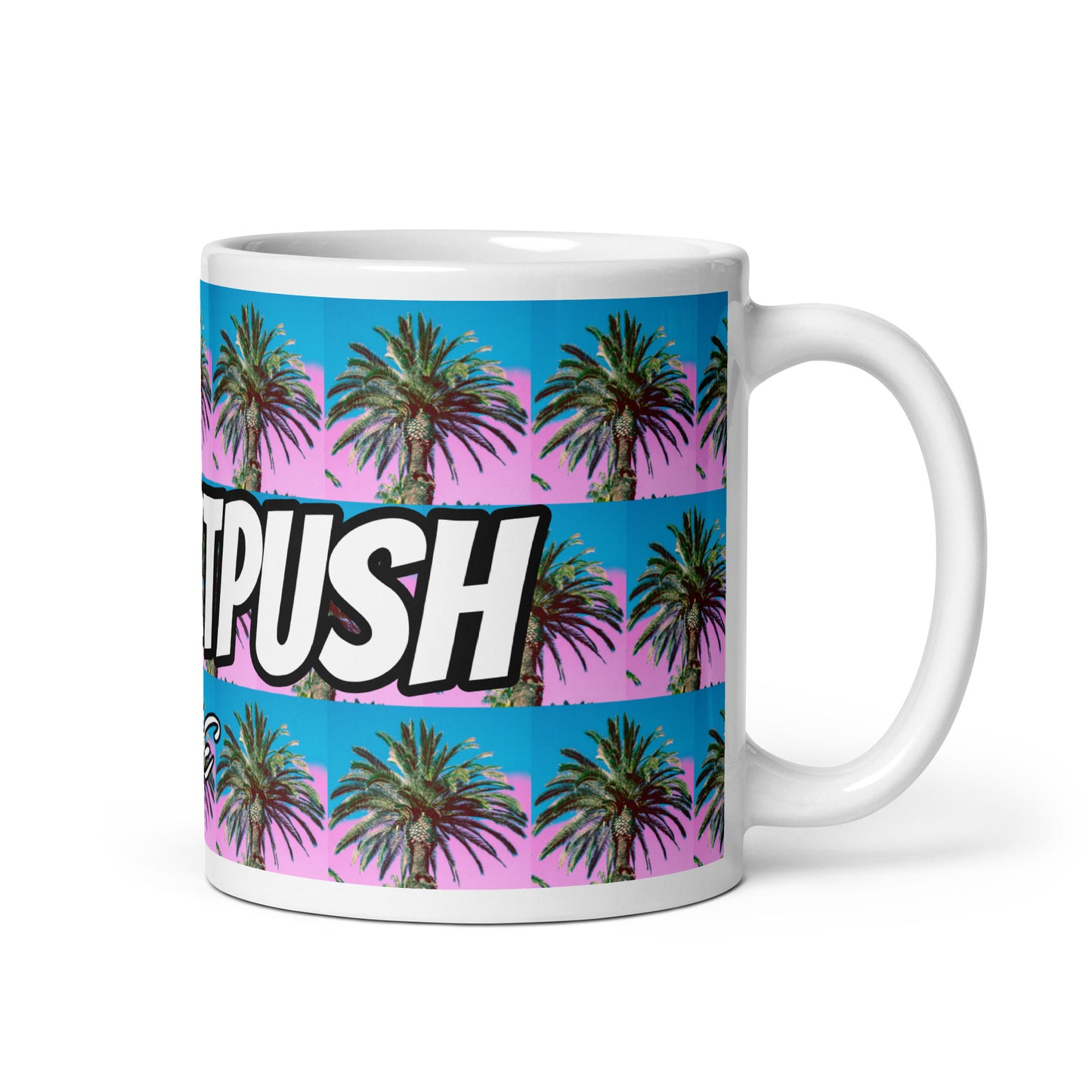 #Nexxtpush Cotton Candy Palm Tree White glossy mug