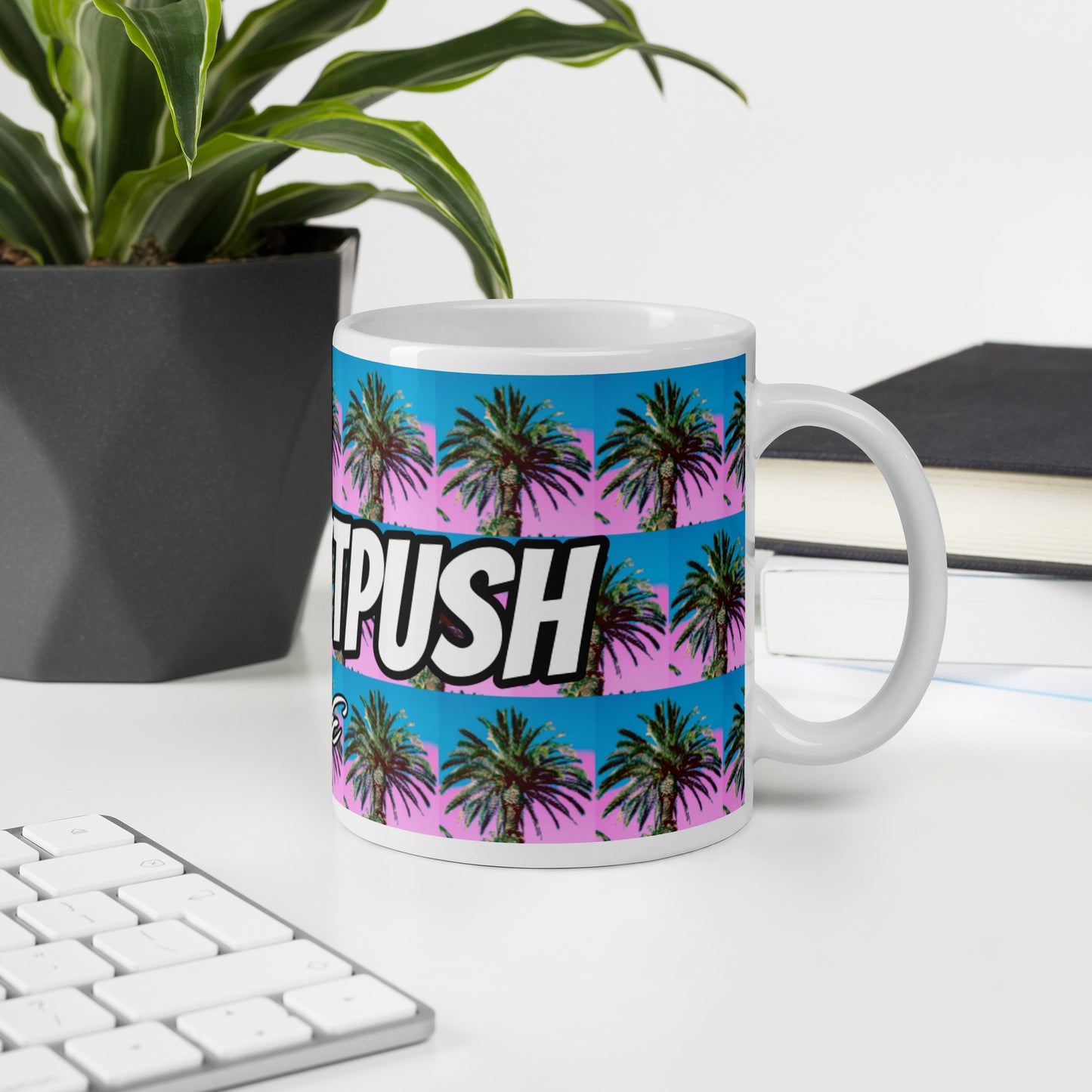 #Nexxtpush Cotton Candy Palm Tree White glossy mug