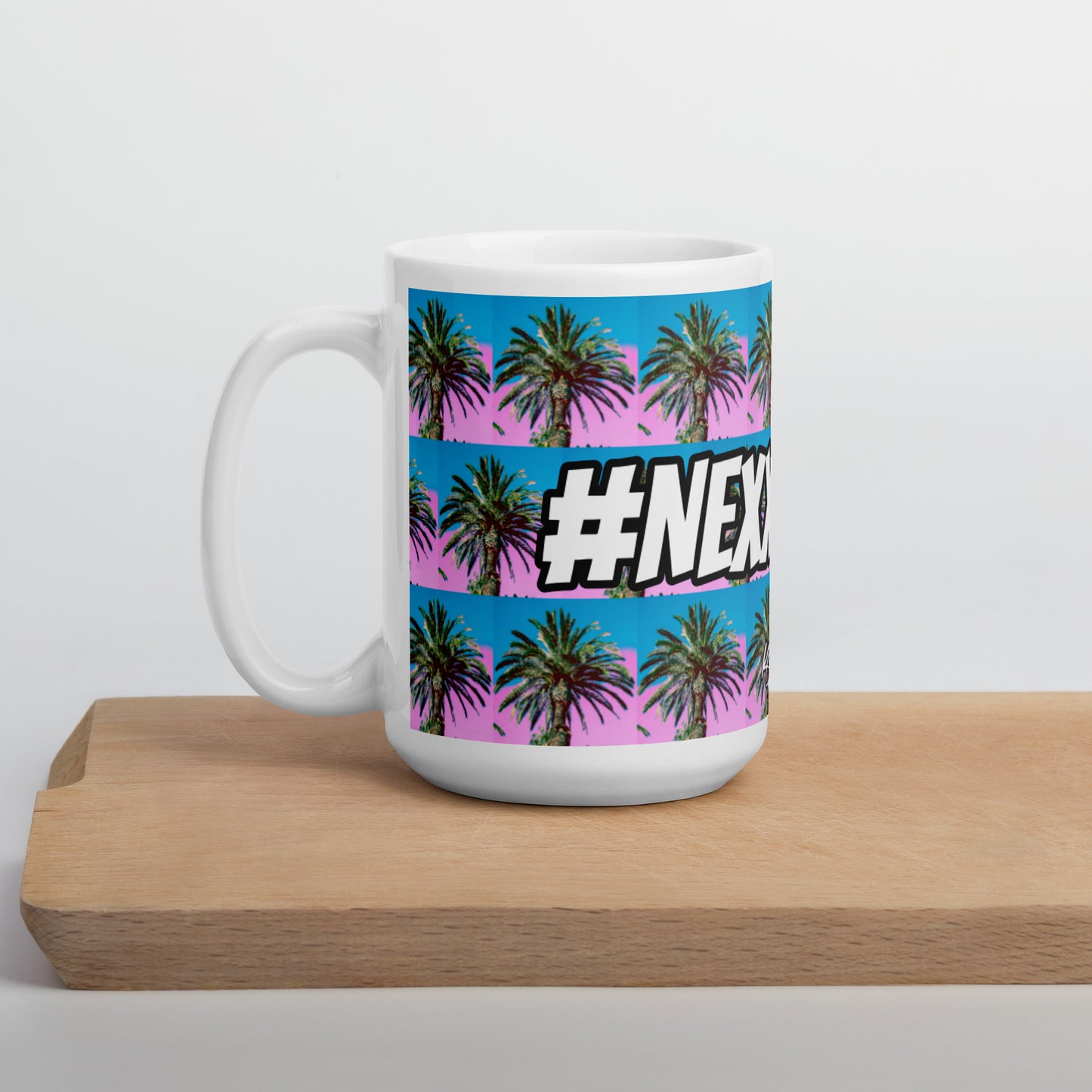 #Nexxtpush Cotton Candy Palm Tree White glossy mug
