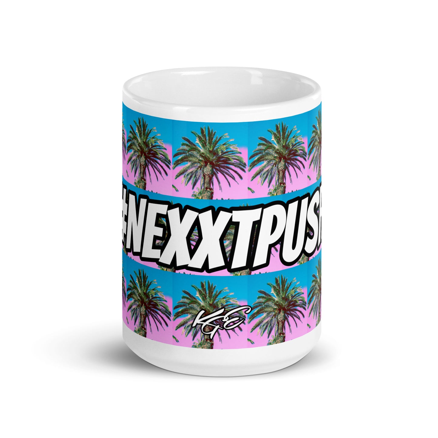 #Nexxtpush Cotton Candy Palm Tree White glossy mug