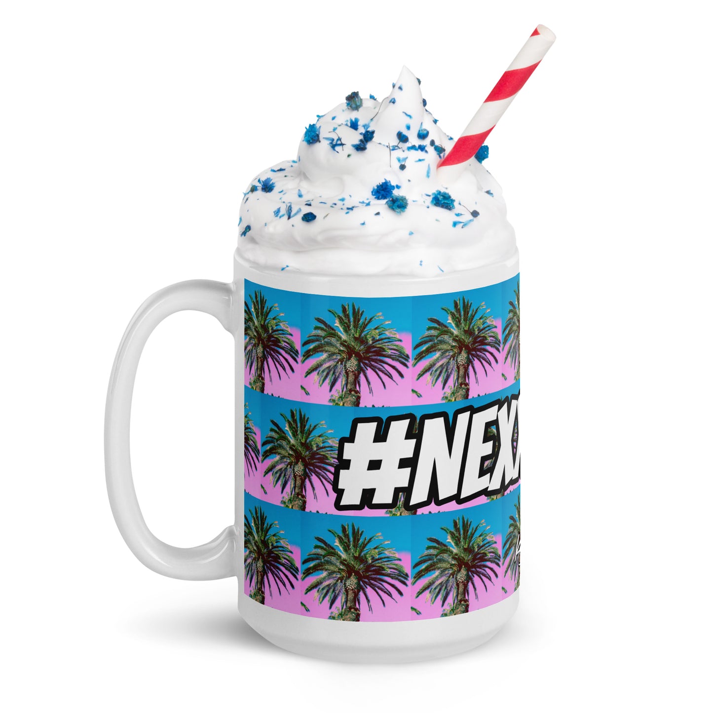 #Nexxtpush Cotton Candy Palm Tree White glossy mug