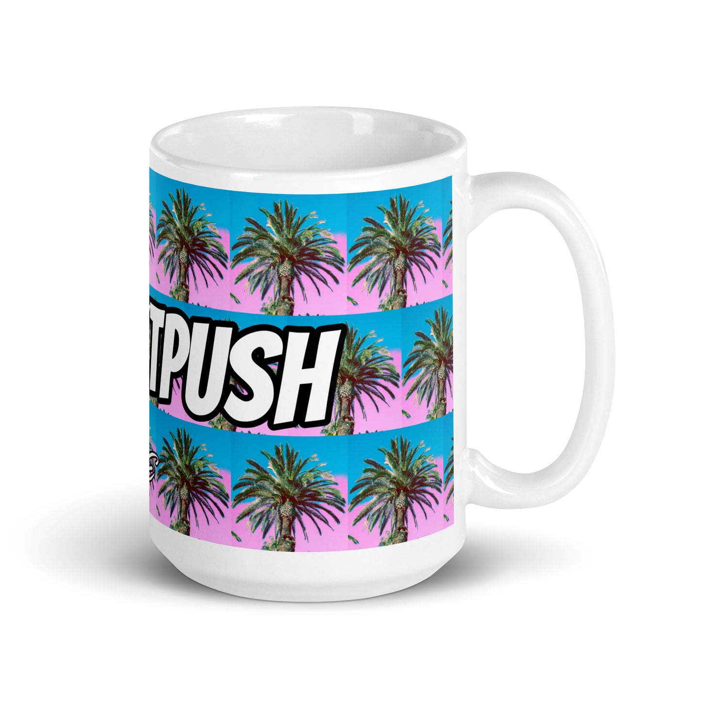 #Nexxtpush Cotton Candy Palm Tree White glossy mug