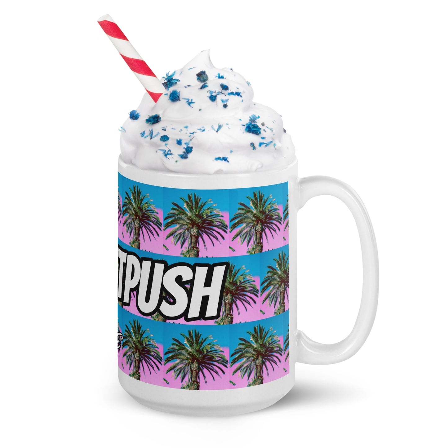 #Nexxtpush Cotton Candy Palm Tree White glossy mug